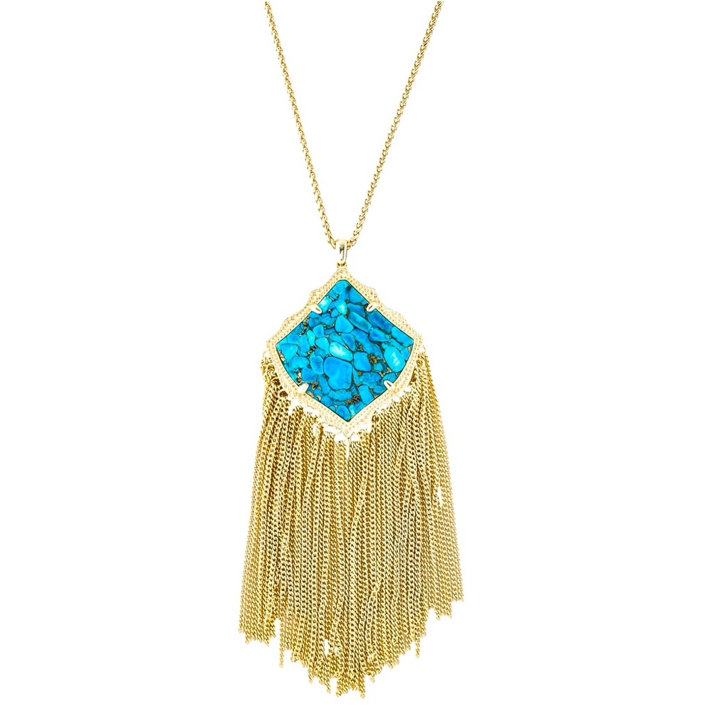 KENDRA SCOTT Kingston Gold Necklace w Turquoise  Stone Tassel Chain Pendant